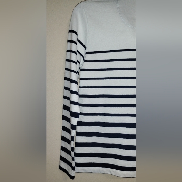 LL Bean Pullover Sweatshirt Womens XS Blue White Striped Mock Neck LS - Picture 11 of 16